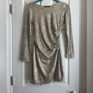 Lulu's Gold Sequin Ruched Sheath Dress size small